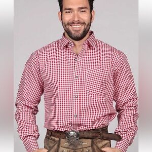 Trachten Kaiser München Button down 
Red Gingham Men's Shirt Size Medium NWOT